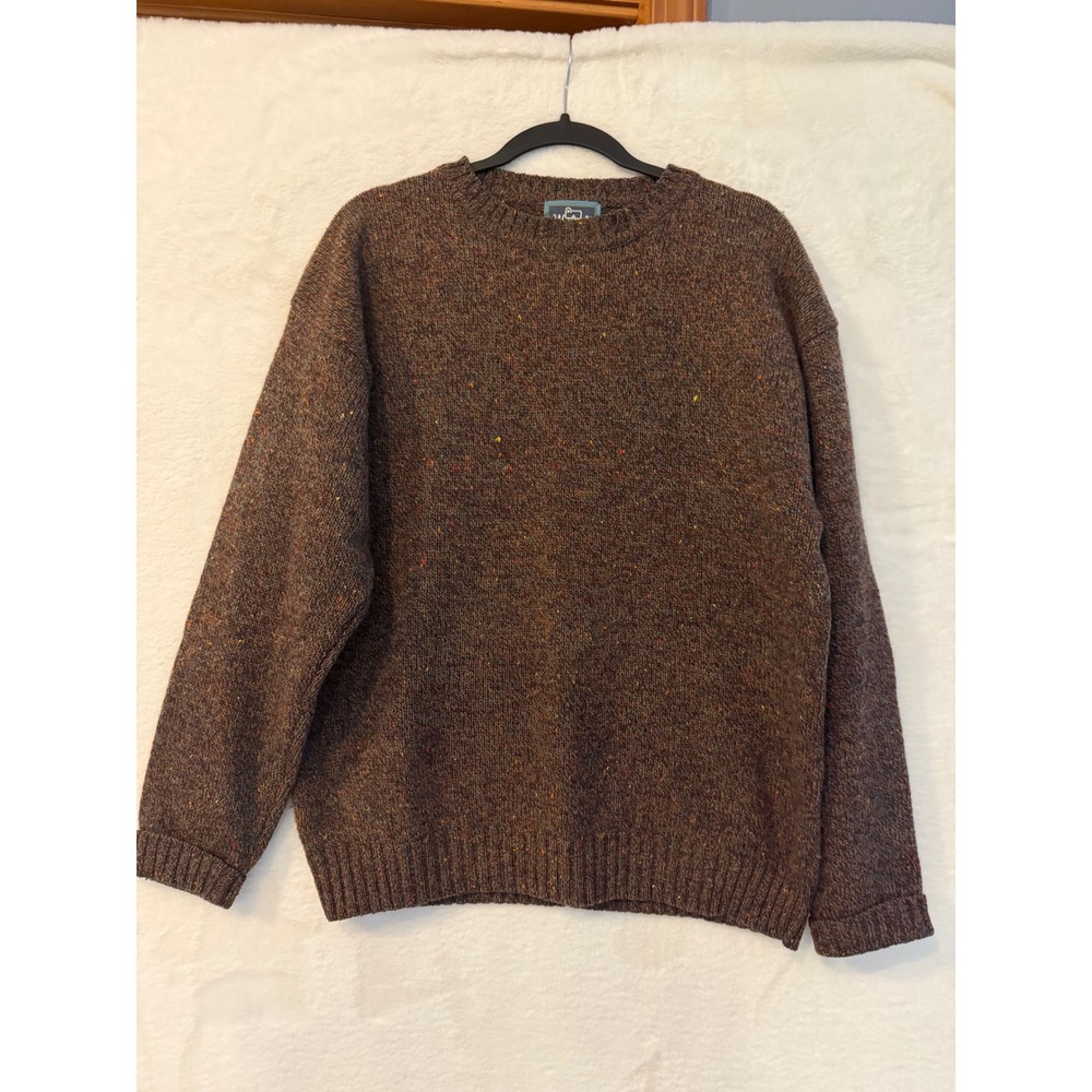 Woolrich Vintage Mens Large Mahogany Tweed 100% Wool Crewneck Sweater Brown